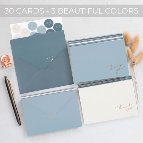 ZICOTO Beautiful Thank You Cards Set of 30 With Envelopes and Stickers - color: Blue