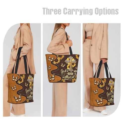 Bible Tote Bags for Women Christian Tote Bag Church Shoulder Bag Inspirational Bags With Zipper Christian Gift - color: God is Within Her She Will Not Fall