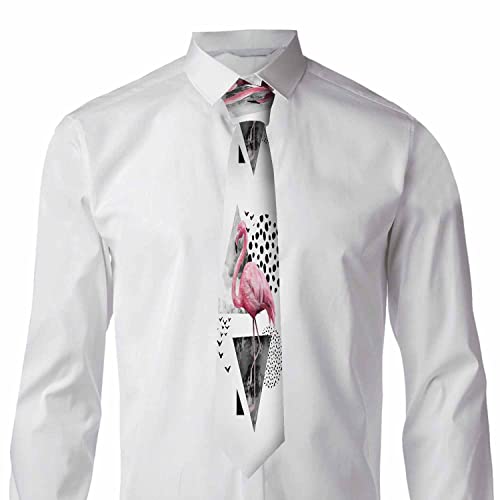 Black Dots Men's Neckties Retro Classic Circle Geometry Men's Tie for Mens Teens Business Work Casual Wedding Party - color: Pink Flamingo