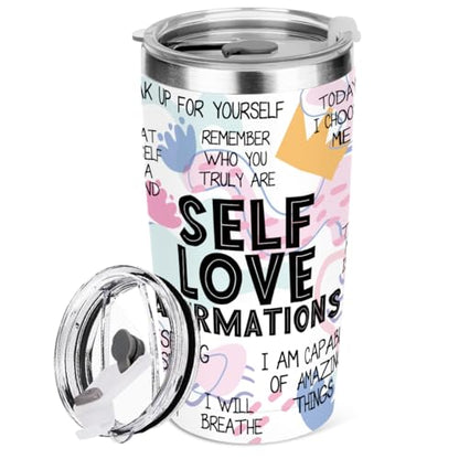 Positive Affirmations Tumbler, Self Love Mental Health Gifts Inspirational Gifts for Women Girls Sister Coworker Birthday Christmas Friendship Graduation, 20 oz Insulated Coffee Tumbler Travel Cup - color: Self Love 0850