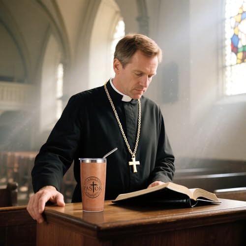 Pastor Appreciation Gifts for Men Christian Pastor Gifts Unique Pastor Gift for Pastors Including Leather Journal Tumbler Keychain Socks Acrylic Medal Pen Bookmarks Card for Birthday Christmas