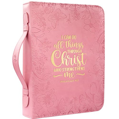 Bible Covers for Women Leather Bible Cover Case for Women with Floral Design & Gold Debossed Scripture and Pockets, Bible Carrying Case for Women, Girls, Gifts