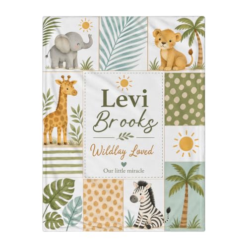 Personalized Safari Baby Blanket, Custom Jungle Animal Baby Blanket - color: Beige #7