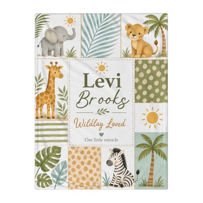 Personalized Safari Baby Blanket, Custom Jungle Animal Baby Blanket - color: Beige #7