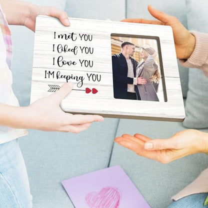 Engagement Gifts for Couples Picture Frame, I Love You Gifts for Boyfriend Girlfriend Wooden Picture Frames, 4x6 inch Photo - color: Orange