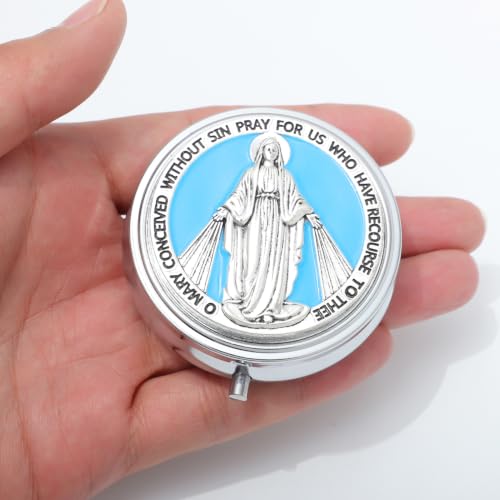 KOMI 6mm Glass Pearl Rosary Beads Catholic for Women with Metal Rosary Box Religious Gifts - style: Virgn Mary-blue