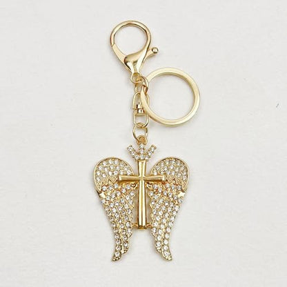 Luxury Religious Keychain, Rhinestone Christian Cross, Angel Wings Cross Keychains for Car, Bag, Key Accessories - color: Angel Wings Cross Keychain