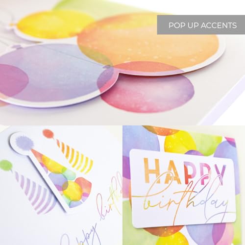 Masterpiece Colorful Pop Out Happy Birthday Cards / 12 Boxed Birthday Cards With Orange Envelopes / 4 5/8" x 6 1/4" Folded Greeting Cards With Inside Verses / 3 Pop Out Dimensional Designs - color: Colorful Pop Out