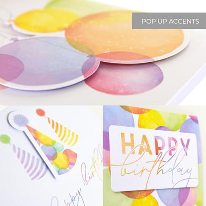 Masterpiece Colorful Pop Out Happy Birthday Cards / 12 Boxed Birthday Cards With Orange Envelopes / 4 5/8" x 6 1/4" Folded Greeting Cards With Inside Verses / 3 Pop Out Dimensional Designs - color: Colorful Pop Out