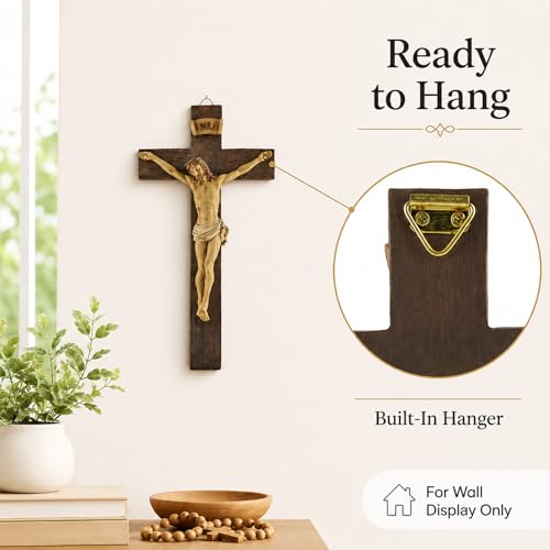 Jesus Crucifix Wall Cross, Resin Catholic Hanging Decor, 9.05 Inch