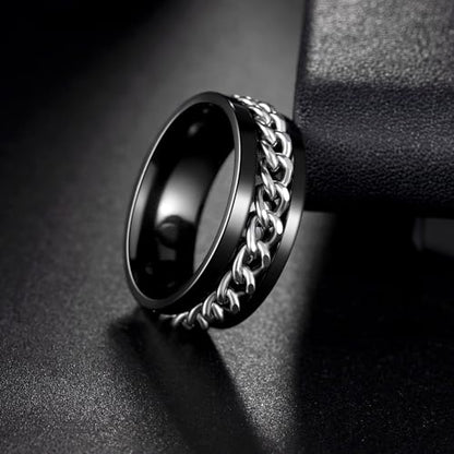 Mens Fidget Rings Anxiety Ring for Men 6mm 8mm Chain Spinner Ring Size 5-14 - color: Black Silver