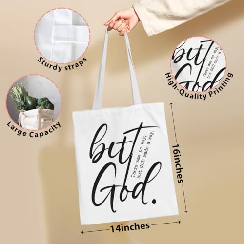 VICBOU Bible Verse Canvas Tote Bag Religious Christian Gifts for Women Men Faith Canvas Tote Reusable Grocery Bag - color: Godmadeaway