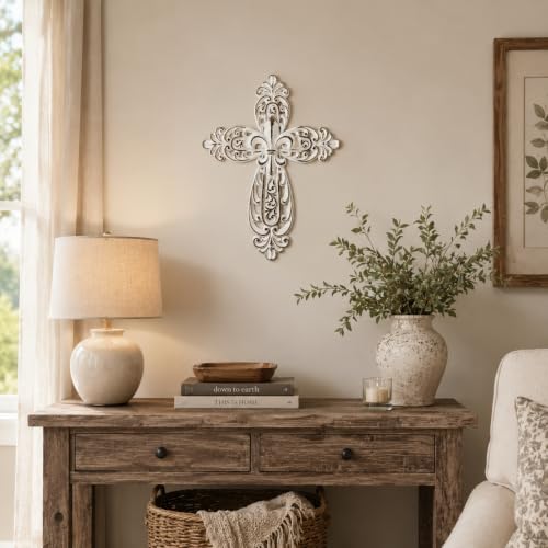 Comfy Hour 12 Inch Cross Wall Decor, Rustic White Cross for Wall