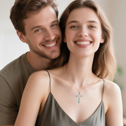 Infinity Cross Necklace S925 Sterling Silver Turquoise/Wooden/Opal/Abalone Cross Pendant Necklaces Christian Jewelry Gifts For Women - style: Rose Gold Turquoise Cross
