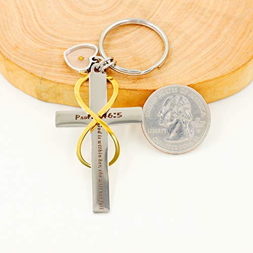 Uloveido Stainless Cross Infinity Keychain Mustard Seed Charms Psalm 46:5 Christian Bible Quote Keyring Baptism Gift - style: Heart Seed