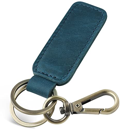 Jack&Chris Genuine Leather Car Keychain, Universal Key Fob Keychain, Leather Key Chain Holder for Men and Women, JC306 - color: Blue