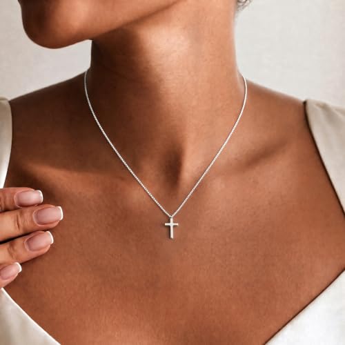 925 Sterling Silver Cross Necklace for Women,1.0MM Box Chain Cross Necklace - color: Silver-18