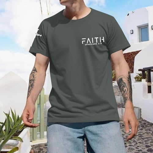 Christian Faith Cross Shirts for Men Jesus God Bible Verse Shirt Religious Inspirational Tshirts Graphic Cotton Tees - color: Deep Gray, size: X-Large