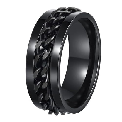 Mens Fidget Rings Anxiety Ring for Men 6mm 8mm Chain Spinner Ring Size 5-14 - color: Black Black
