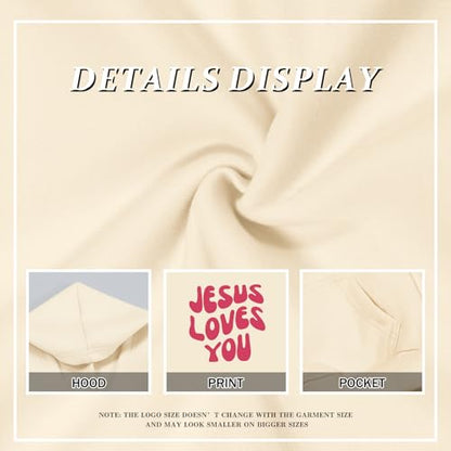 Christian Jesus Loves You Hoodie For Teen Girls Cute Graphic Hoodies Kids Bible Verse Faith Sweatshirt God Pullover - color: Apricot, size: 3-4T