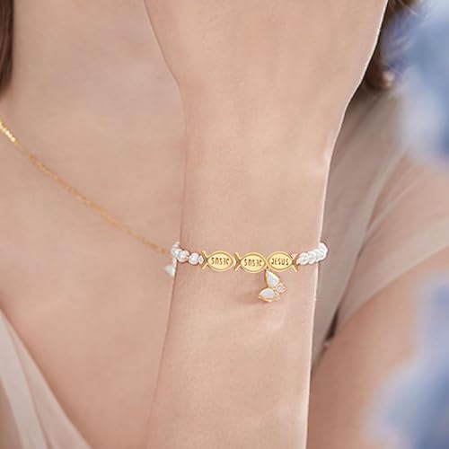 100pcs Jesus Fish Spacer Beads Religious Charm Beads Tibetan Alloy Christian Fish Shape Loose Beads for DIY Bracelet Necklace Jewelry Making Supplies - color: KC Golden