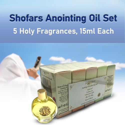 Anointing Oil for Prayer – 5x15ml Holy Oil Bottles from Jerusalem – Rose of Sharon, Spikenard, Lily of The Valley, Myrrh, Frankincense – Blessed Anointed Oils from Israel