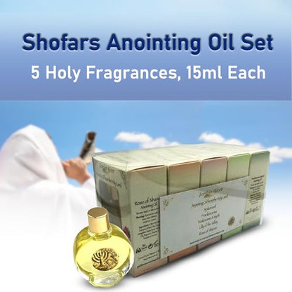 Anointing Oil for Prayer – 5x15ml Holy Oil Bottles from Jerusalem – Rose of Sharon, Spikenard, Lily of The Valley, Myrrh, Frankincense – Blessed Anointed Oils from Israel