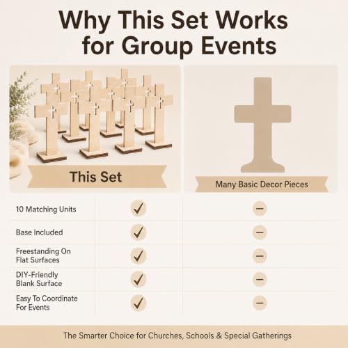 Homoyoyo Wooden Crosses for Crafts, 10 Pack, 6.6 Inch with Wood Bases