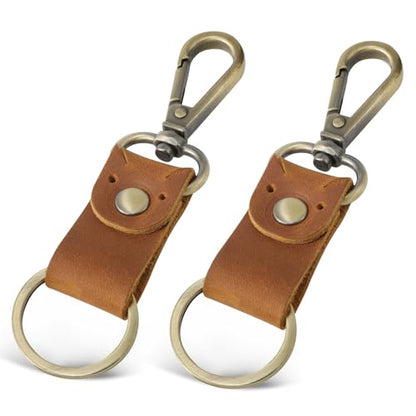 Jack&Chris Genuine Leather Keychain, Small Keychain for Man and Women, Key Holder Mens Belt Key Chain Ring, Red Brown - color: 2pack-brown