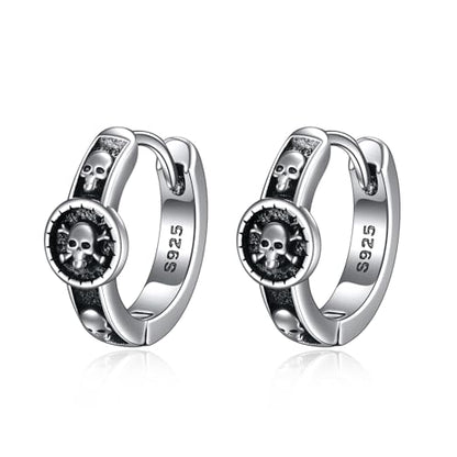 AOBOCO Black Hoops Earrings for Men Sterling Silver Viking Celtic Cross Heart Skull Round Triangle Hoop Earrings Birthday Father Day Christmas Jewelry Gifts for Men Women Friends - style: Skull Hoops
