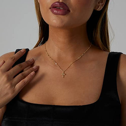 VIROMY Gold Cross Necklace for Women 14K Gold Plated Cute Sidways Cross Pendant Choker Necklaces Simple Trendy Everyday Jewelry for Women - style: Tiny Lace Chain Cross-38CM-Gold