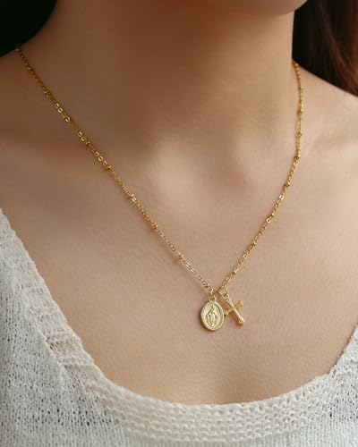 Tarsus Catholic Baptism/First Communion/Confirmation Gifts for Girls, Cross Virgin Mary Pendant Necklace Faith-Inspired Jewelry for Girls Teens - style: Communion