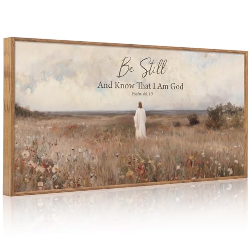 Aurlan Be Still And Know Psalm 46:10 Framed Canvas Wall Art 40x20 Inch - color: Psalm 46:10 Be Still And Know That I Am God, size: 40"L x 20"W