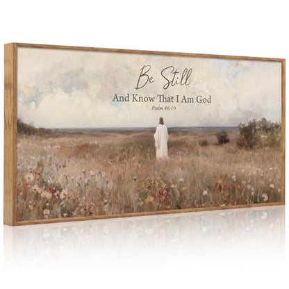 Aurlan Be Still And Know Psalm 46:10 Framed Canvas Wall Art 40x20 Inch - color: Psalm 46:10 Be Still And Know That I Am God, size: 40"L x 20"W
