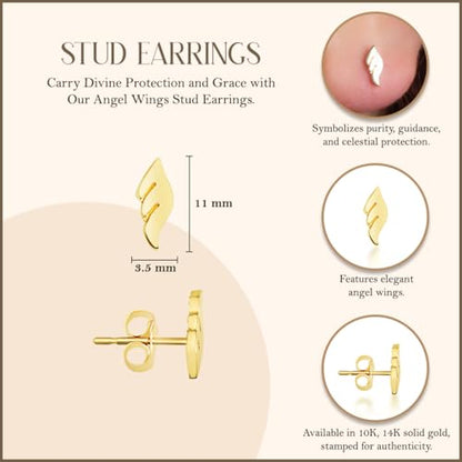 Women's 10K or 14K Yellow Gold Guardian Angel Stud Earrings - color: 14K Yellow Gold