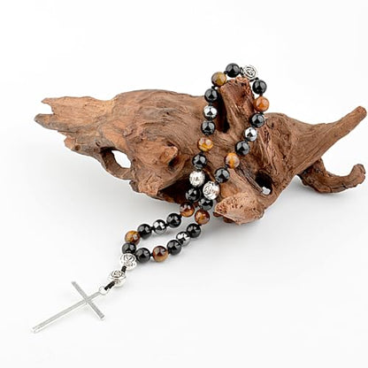 KIKILA Handmade 8mm Anglican Prayer Beads Rosary Natural Stone Beads with Cross Custom Rosary - style: Triple Protection