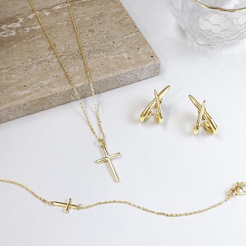 HAXIYA Cross Pendant Necklaces for Women Layered Cross Choker Faith Jewelry - style: Necklace/Bracelet/X Earrings 3Pcs-Gold