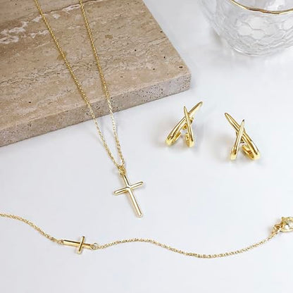 HAXIYA Cross Pendant Necklaces for Women Layered Cross Choker Faith Jewelry - style: Necklace/Bracelet/X Earrings 3Pcs-Gold