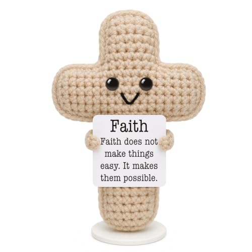 Christian Birthday Gifts for Women, New Job Religious Faith Gift for Coworker Friend Sister, Back to School Baptism Confirmation Gifts for Students Teen Daughter, Handmade Inspirational Crochet Cross