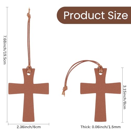 4PCS PU Leather Bible Cross Bookmarks Set for Reading Brown Personalized Blank Book Marks Soft Thin Leather Page Markers with Tassel for DIY Craft Book Mark Bookwormss Readers Christmas