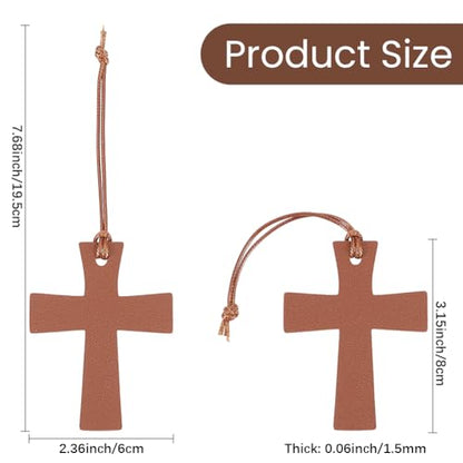 4PCS PU Leather Bible Cross Bookmarks Set for Reading Brown Personalized Blank Book Marks Soft Thin Leather Page Markers with Tassel for DIY Craft Book Mark Bookwormss Readers Christmas