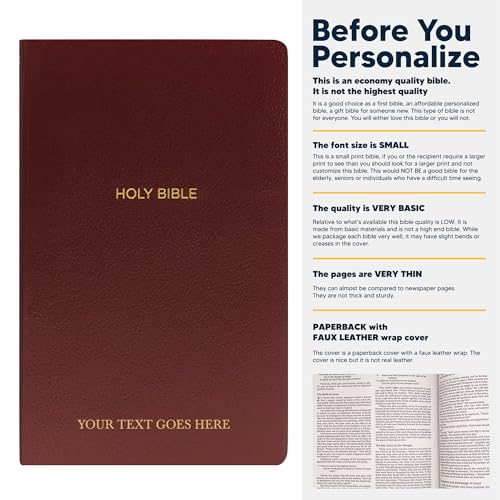 Personalized NKJV Small Print Bible for Adult, Name Engraved, Standard Size - color: Burgundy, style: New King James Version
