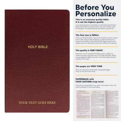 Personalized NKJV Small Print Bible for Adult, Name Engraved, Standard Size - color: Burgundy, style: New King James Version