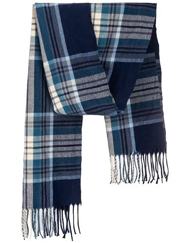 Fall Winter Plaid Scarf for Women Soft Tassel Scarves Oversized Shawl Wraps - color: Coffee-blue-plaid