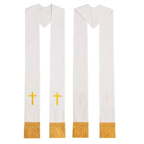 BLESSUME Church Clergy Pastor Cross Embroidered Stole - color: White 6