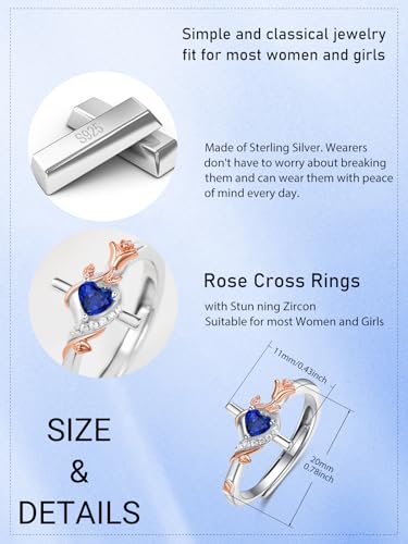 Birthday Gifts Birthstone Rings for Women 925 Sterling Silver Birthstone Rings Anchor/Tree of Life/Snake/Rose Cross Faith Religous Jewelry Gift for Wife Mom Grandma - color: 09-Sapphire (C), style: Rose Cross