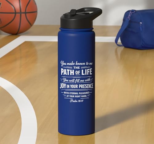 Psalm 16:11 Path of Life Bible Verse Scripture Faith Prayer Stainless Steel Insulated Water Bottle - color: Royal Blue