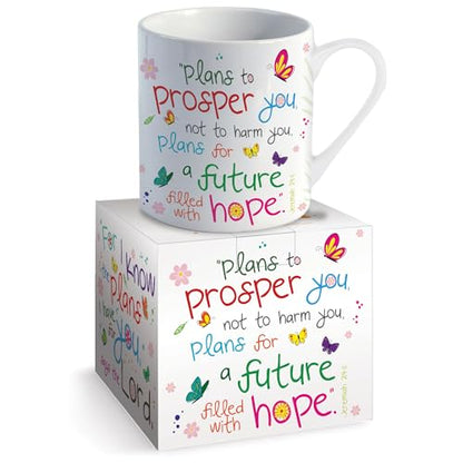 Christian Coffee Mug with Gift Box, 12 oz Ceramic, with Bible Verse - color: White / Plans