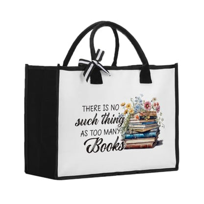 Book Tote Bag Christmas Librarian Bookish Gifts for Women Readers Book Lover - color: There is No Such Thing as Too Many Books 3