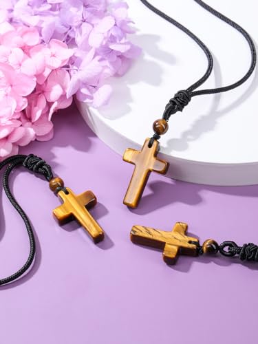 Top Plaza Healing Crystal Cross Necklace for Men - color: Tiger Eye Stone+Black Obsidian